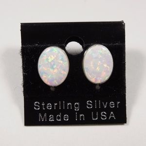 White FIre Opal Sterling Silver Stud Earrings